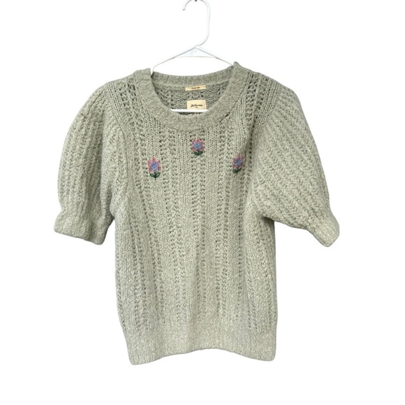 Bellerose Italian Yarn Alpaca Wool Short Sleeve Sweater - Size 2 - Green Floral - Picture 5 of 12